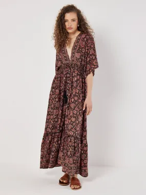 Robe Longue En Satin À Imprimé Cachemire Fleuri Vêtements Apricot
