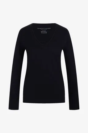 T-shirt col V en coton et cachemire